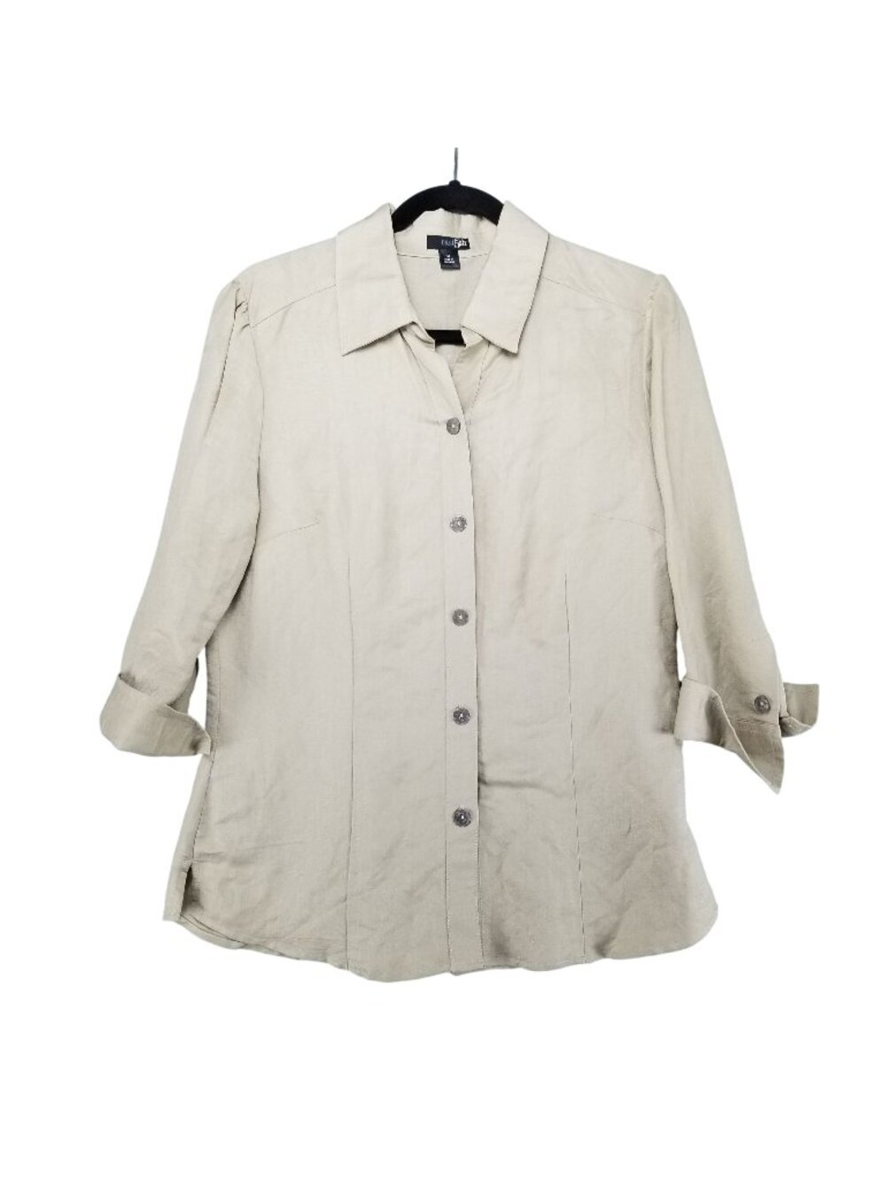 East 5th Shirt Womens Medium Tan Linen Blend Button Up 3/4 Sleeve Collared Top - Picture 1 of 11